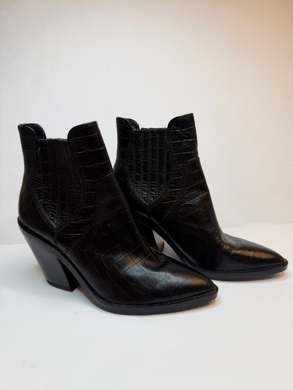 Rebecca minkoff Black Croc-Embossed Leather Ankle Boots - Women size 7